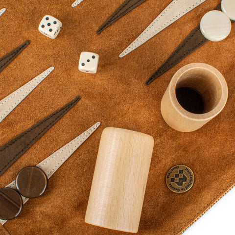 CINNAMON BROWN SUEDE ROLL-UP Backgammon