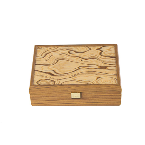 WALNUT WOODEN BOX with natural Italian Olive burl top