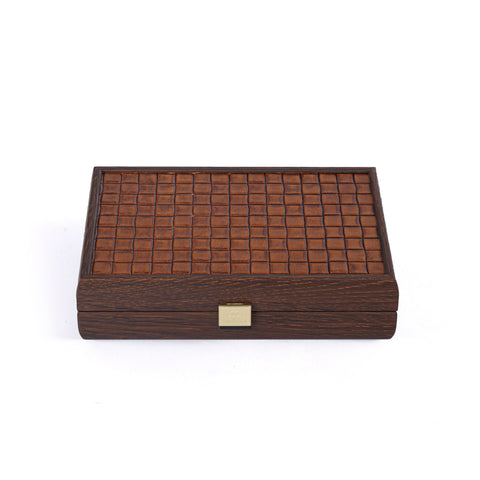 DOMINO SET in Brown Leather Knitted wooden case