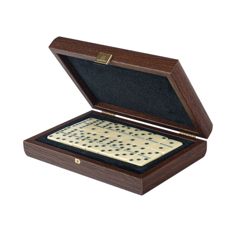 DOMINO SET in Brown Leather Knitted wooden case