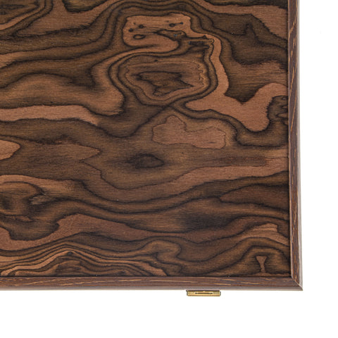 POKER SET in Dark Walnut Wooden case with Californian Burl veneer on top