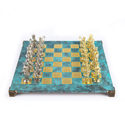 ARCHERS CHESS SET with gold/silver chessmen and bronze chessboard 44 x 44cm (Large)