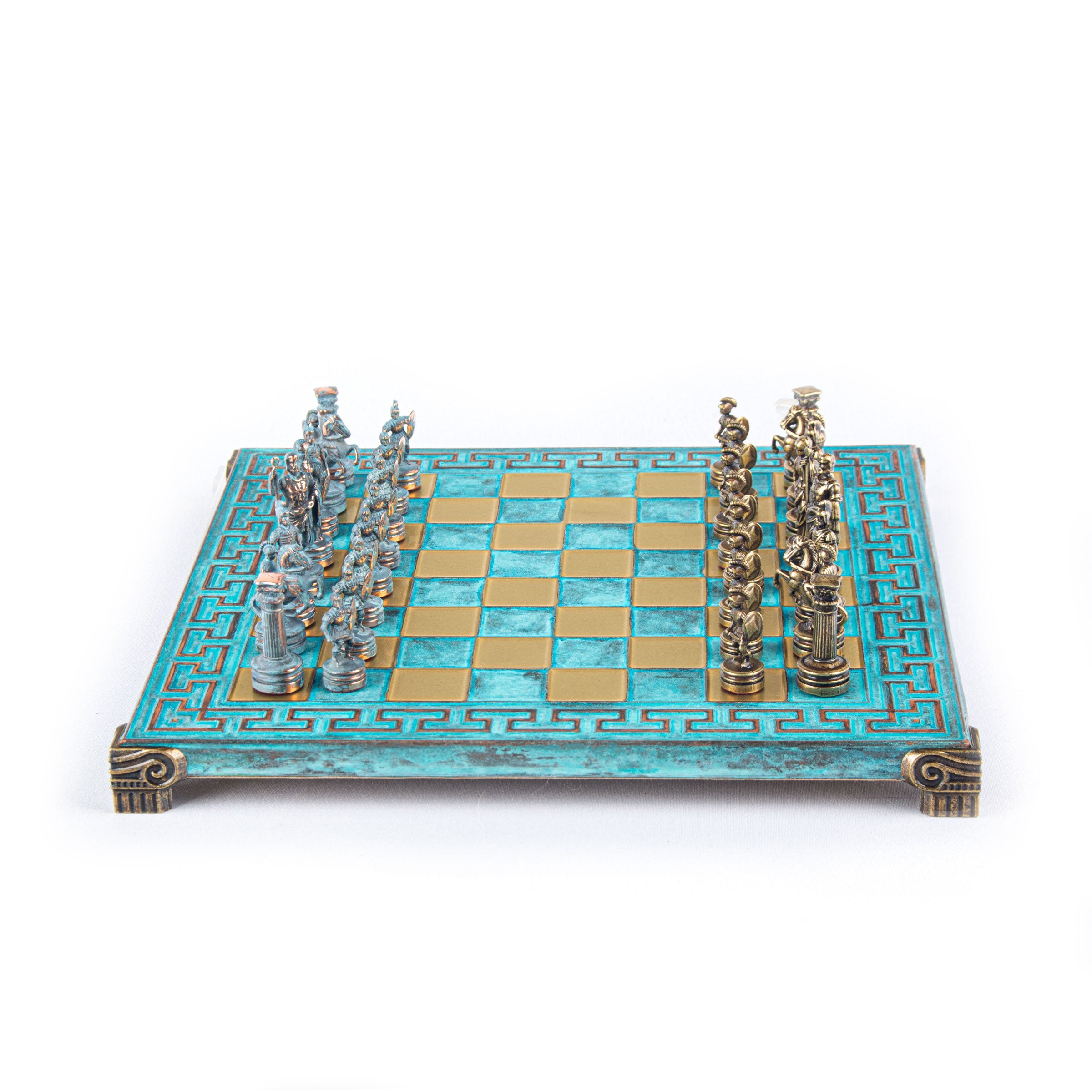 thumbnail image 2 of Manopoulos Greek-Roman Army Chess Set - Blue & Copper Wooden Case 2 of 9