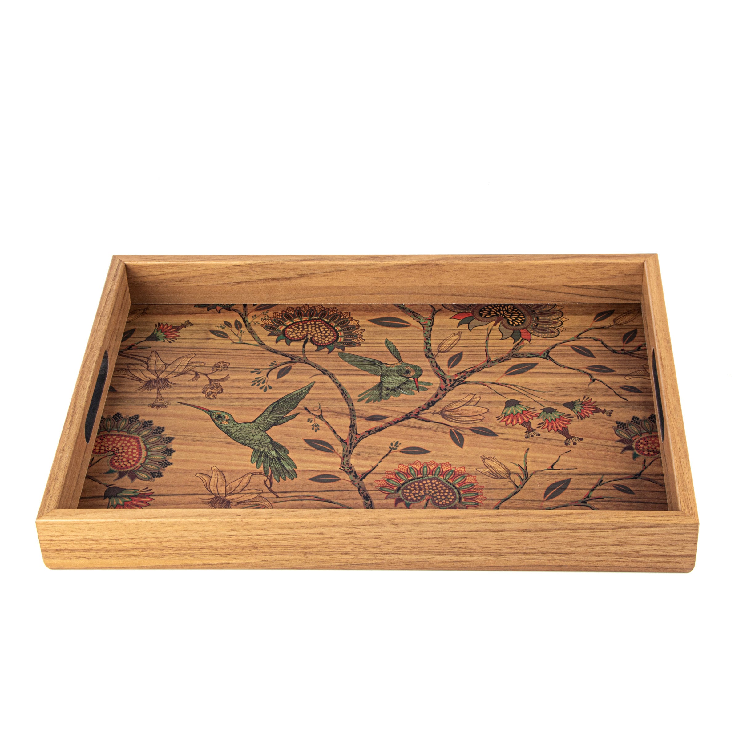 Handcrafted Wooden Tray with Birds Design | Elegant Home Decor