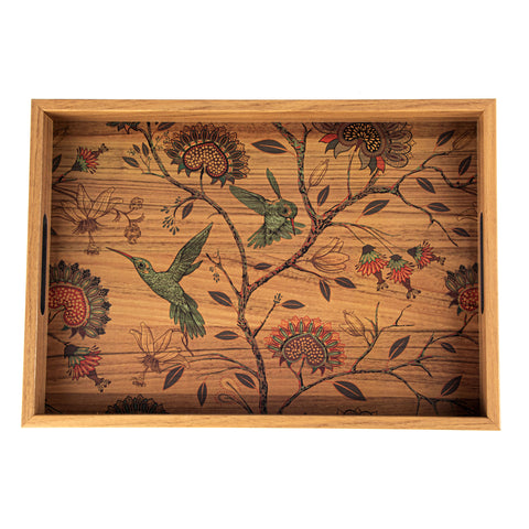 WOODEN TRAY with printed design - BIRDS