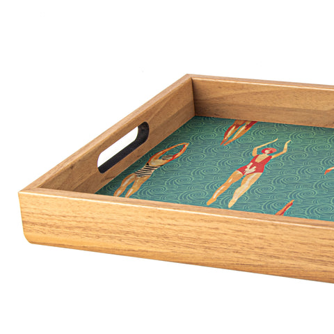 WOODEN TRAY with printed design - SWIMMERS