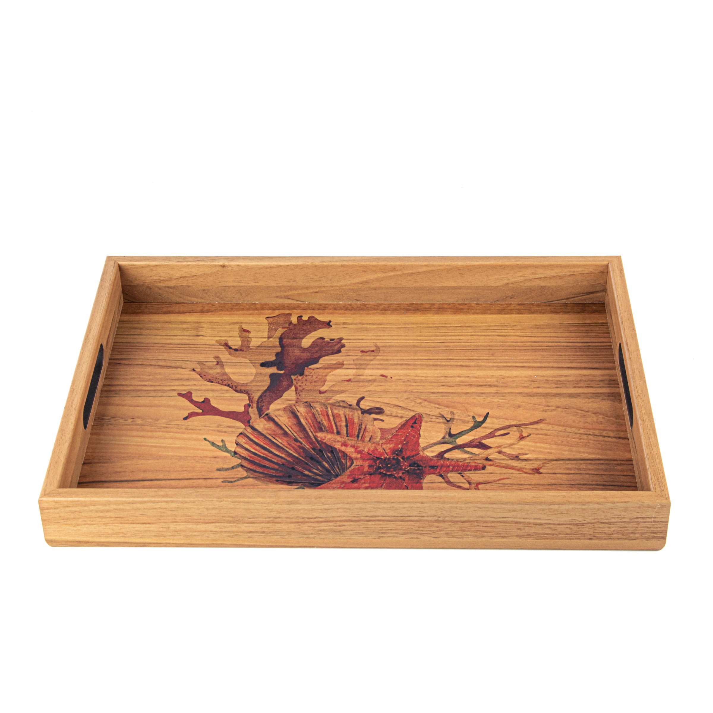 Elegant Sea Shell Wooden Tray - Luxury Home & Game Room Decor