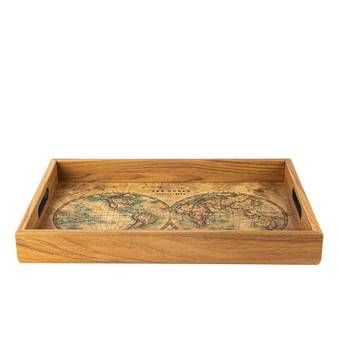 WOODEN TRAY with printed design - MAP
