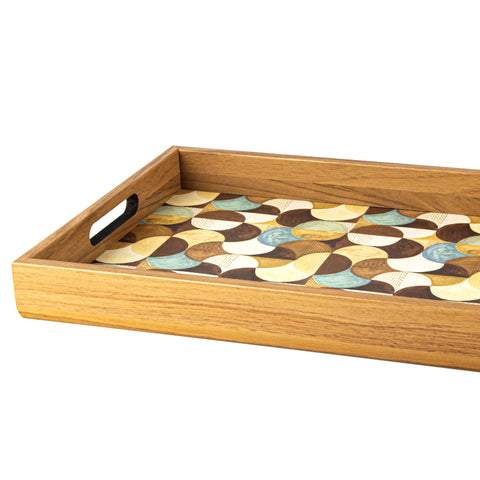 WOODEN TRAY with printed design - ART DECO TURQUOISE