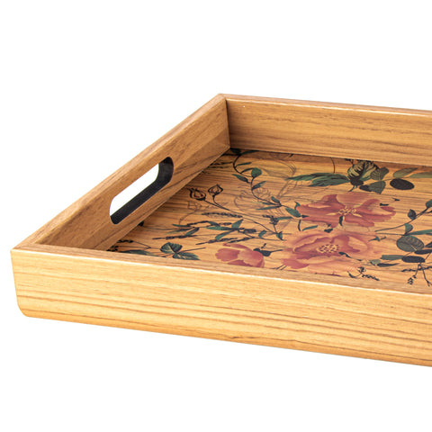 WOODEN TRAY with printed design - FLORAL