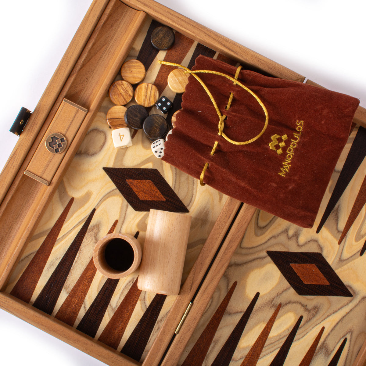 Premium Handcrafted Olive Burl Backgammon Set with Olive Wood Checkers