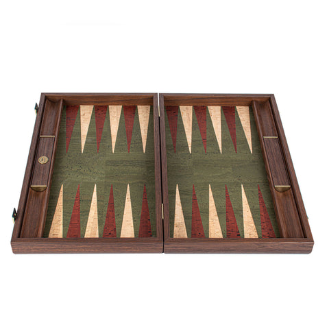 GREEN NATURAL CORK Backgammon (with oak wood checkers)
