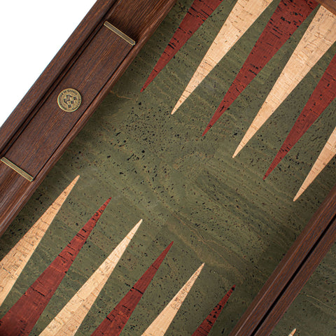 GREEN NATURAL CORK Backgammon (with oak wood checkers)