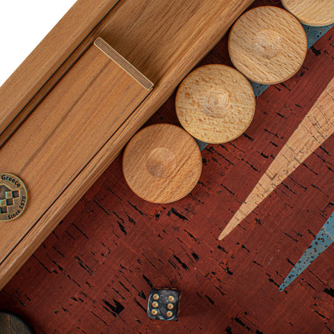 RED NATURAL CORK Backgammon (with oak wood checkers)