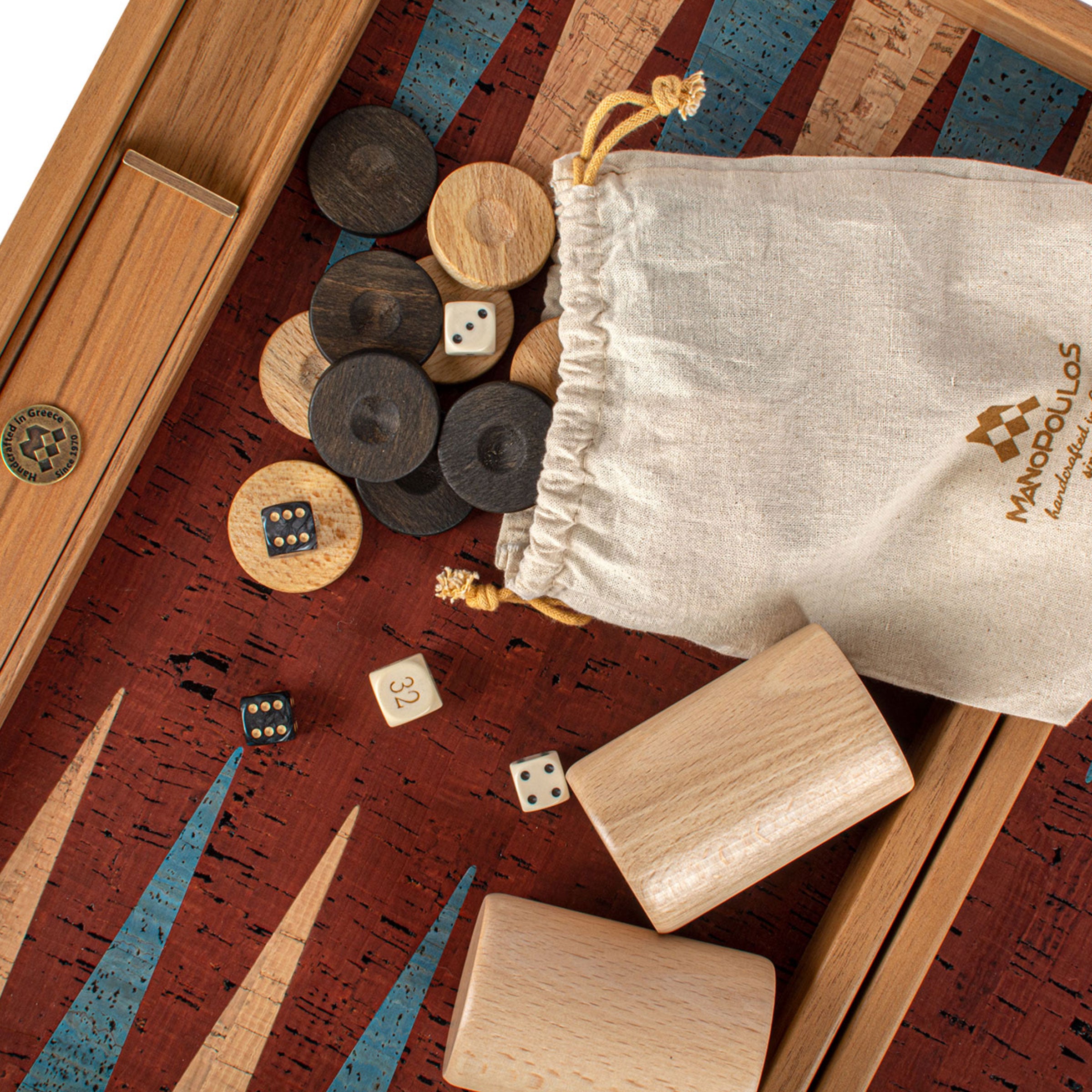 Premium Handcrafted Red Natural Cork Backgammon Set with Oak Wood