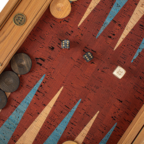 RED NATURAL CORK Backgammon (with oak wood checkers)
