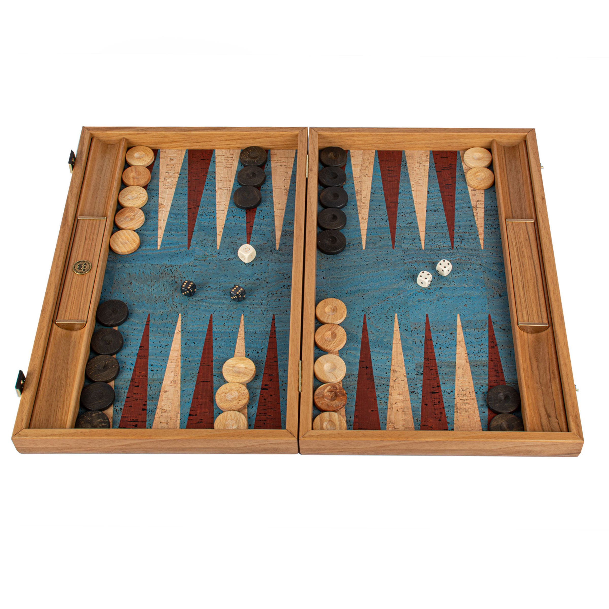 Premium Handcrafted Turquoise Natural Cork Backgammon Set with Oak