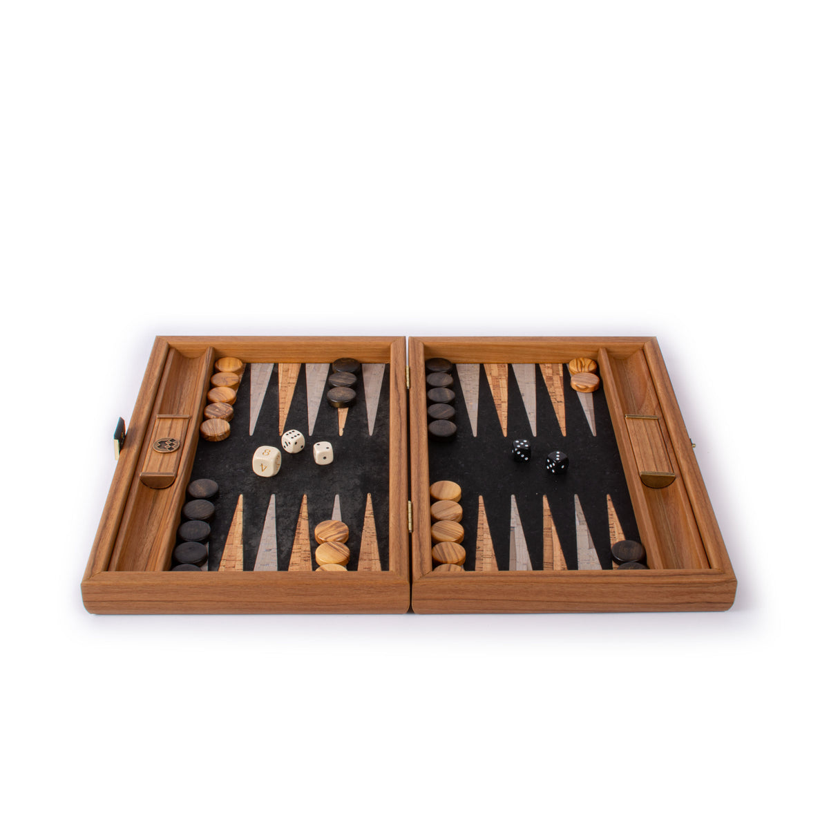 Premium Handcrafted Black Natural Cork Backgammon Set with Oak Wood Checkers