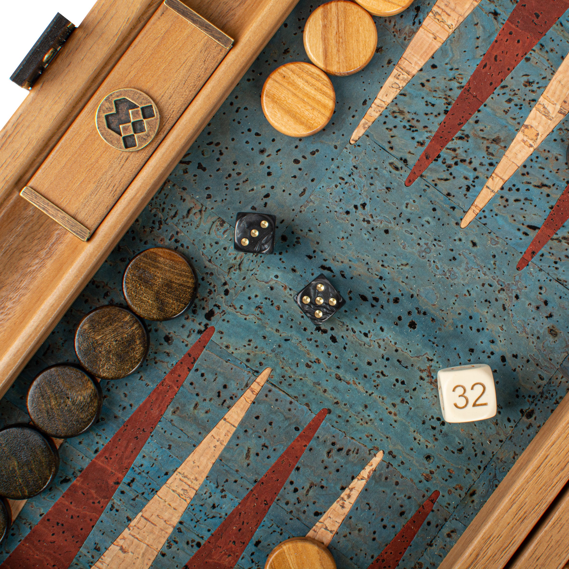 Premium Handcrafted Turquoise Natural Cork Backgammon Set with Oak