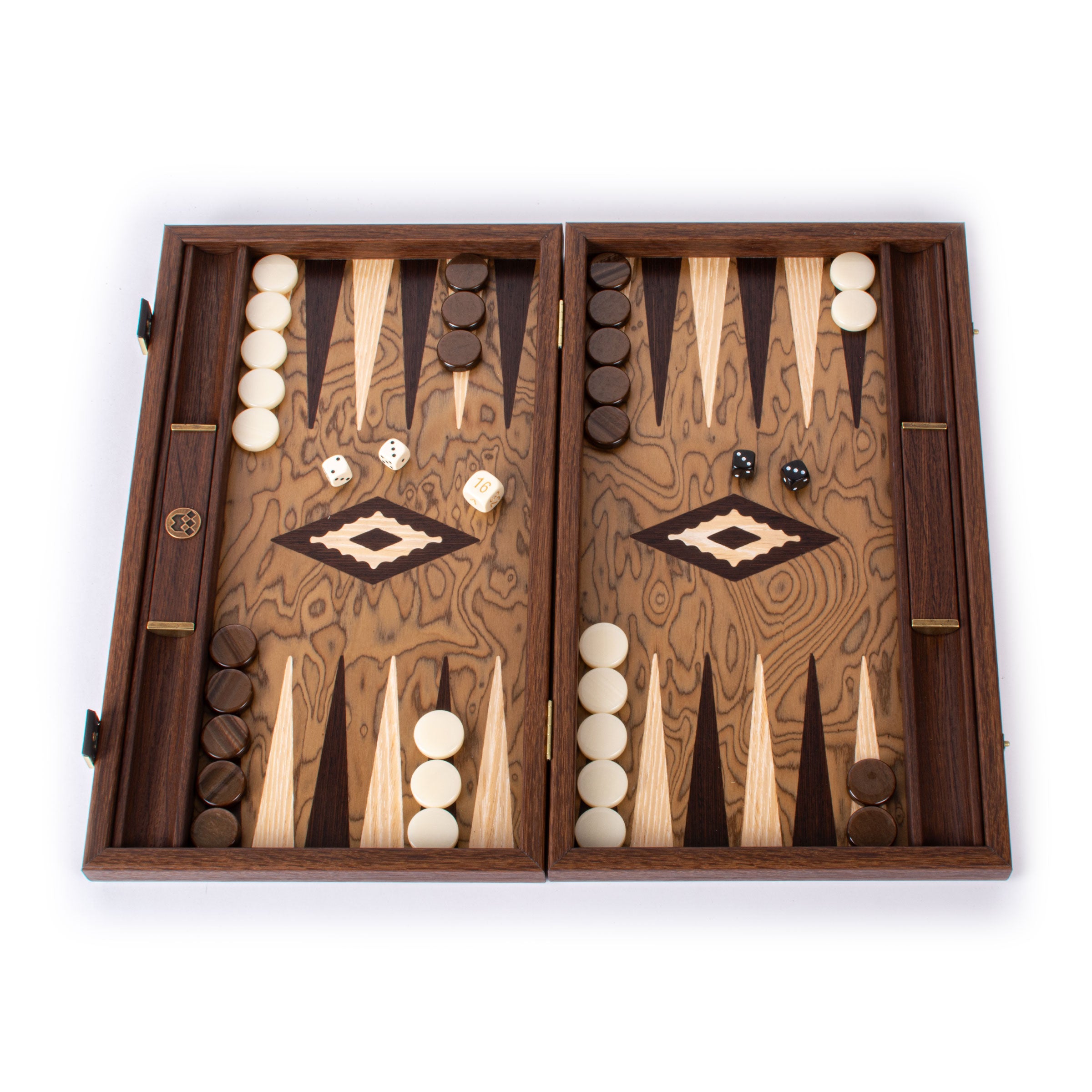 Handcrafted Premium Walnut Burl Backgammon Set with Side Racks
