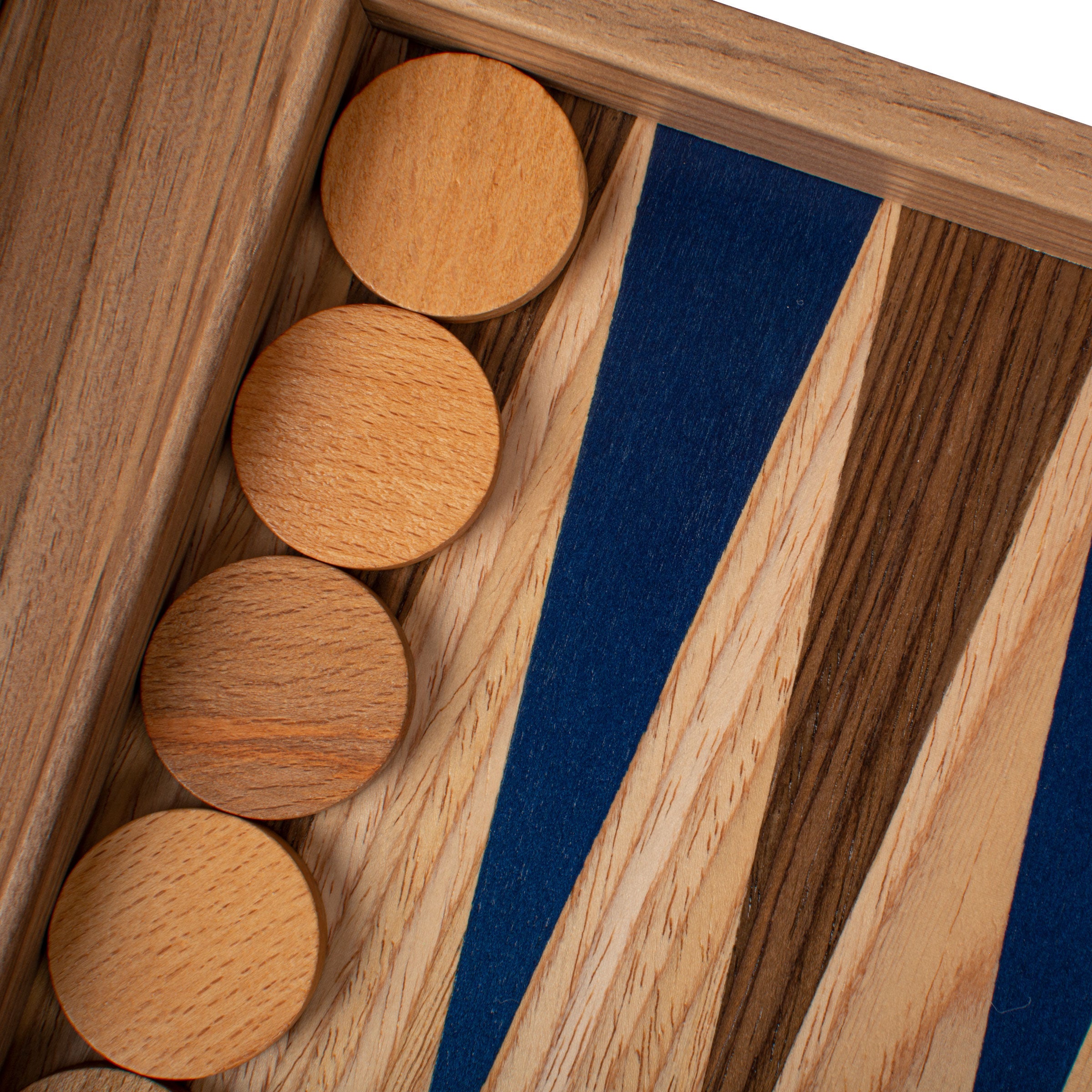 Handcrafted Oak/blue & American Walnut Backgammon Set with Side Racks - Elegant Marquetry Design - Premium Backgammon from MANOPOULOS Chess & Backgammon - Just €190! Shop now at MANOPOULOS Chess & Backgammon