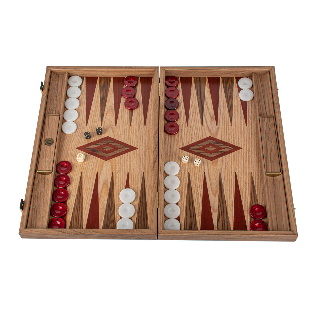 Handcrafted Oak & American Walnut Backgammon Set with Side Racks - Elegant Marquetry Design - Premium Backgammon from MANOPOULOS Chess & Backgammon - Just €190! Shop now at MANOPOULOS Chess & Backgammon