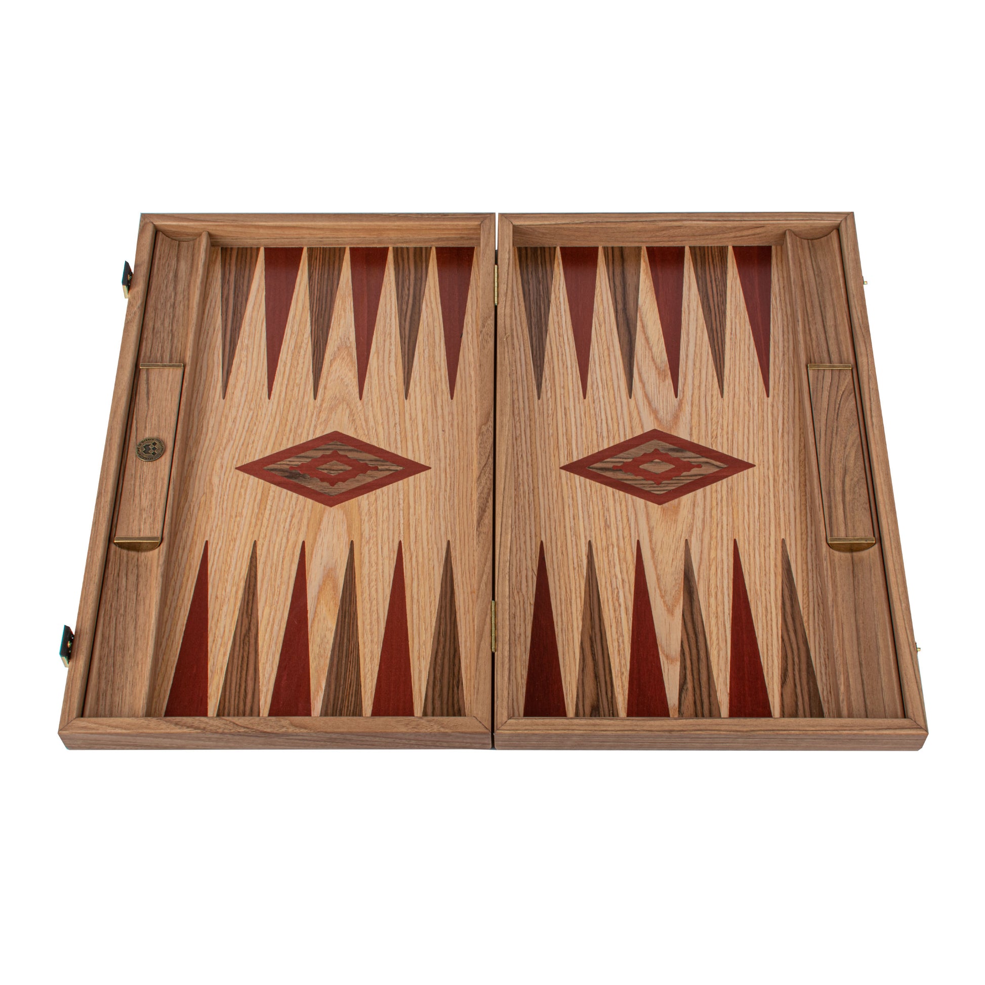 Handcrafted Oak & American Walnut Backgammon Set with Side Racks - Elegant Marquetry Design - Premium Backgammon from MANOPOULOS Chess & Backgammon - Just €190! Shop now at MANOPOULOS Chess & Backgammon