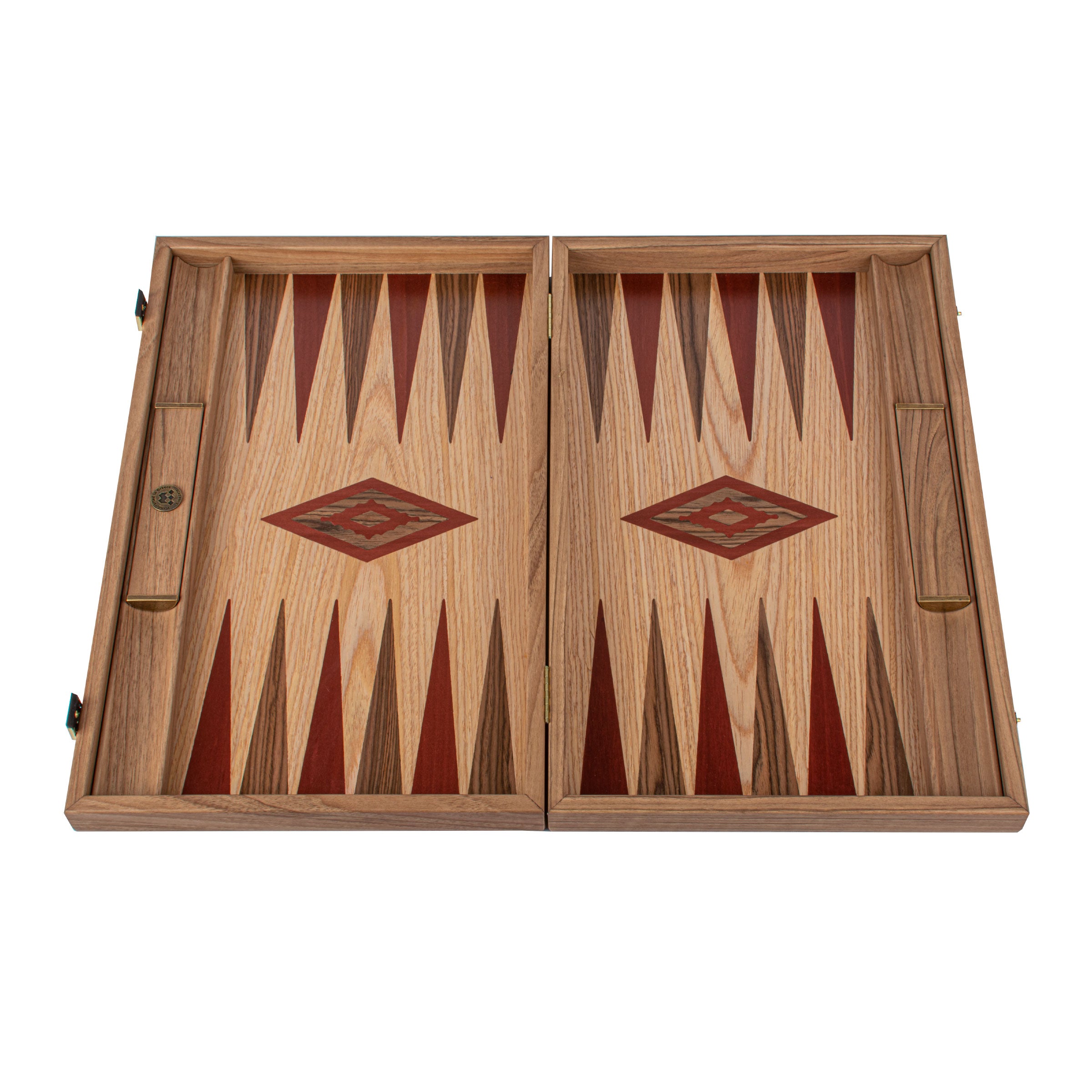 Handcrafted Oak & American Walnut Backgammon Set with Side Racks - Elegant Marquetry Design - Premium Backgammon from MANOPOULOS Chess & Backgammon - Just €190! Shop now at MANOPOULOS Chess & Backgammon
