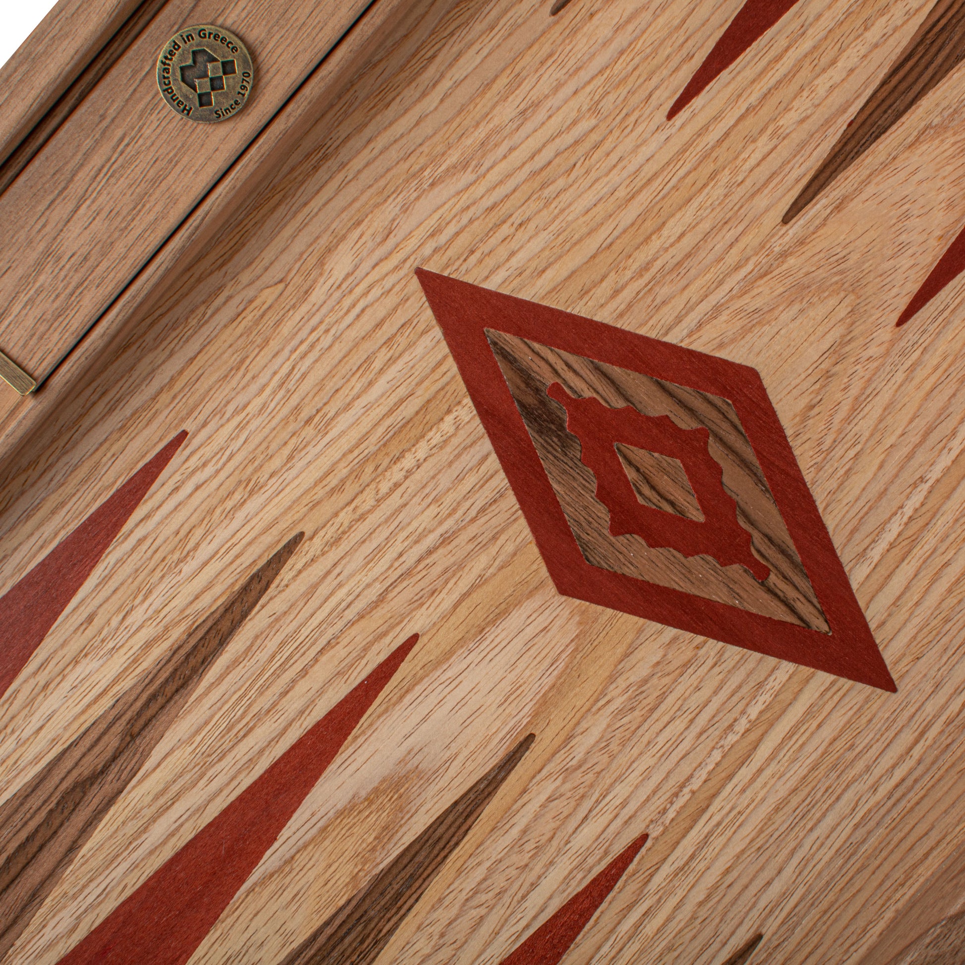 Handcrafted Oak & American Walnut Backgammon Set with Side Racks - Elegant Marquetry Design - Premium Backgammon from MANOPOULOS Chess & Backgammon - Just €190! Shop now at MANOPOULOS Chess & Backgammon