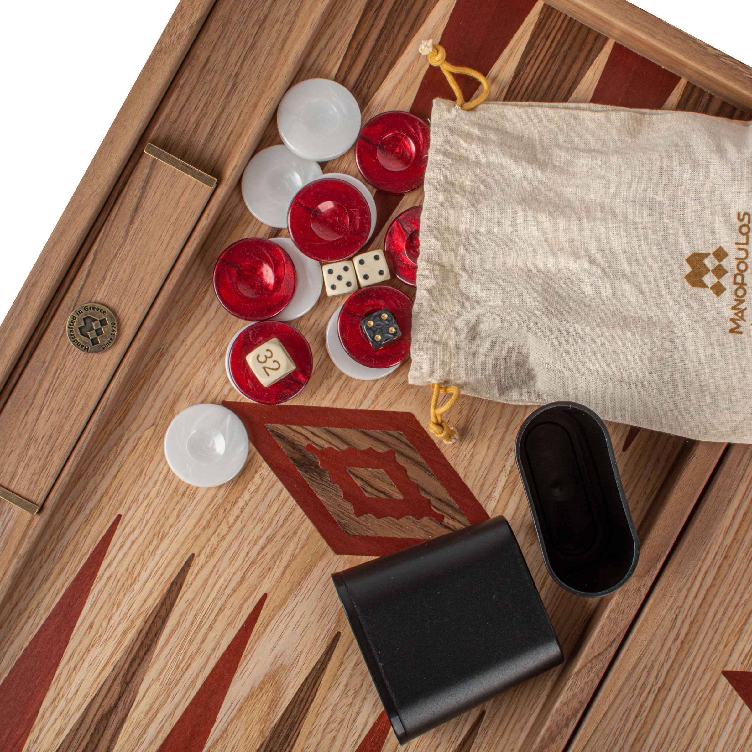Handcrafted Oak & American Walnut Backgammon Set with Side Racks - Elegant Marquetry Design - Premium Backgammon from MANOPOULOS Chess & Backgammon - Just €190! Shop now at MANOPOULOS Chess & Backgammon