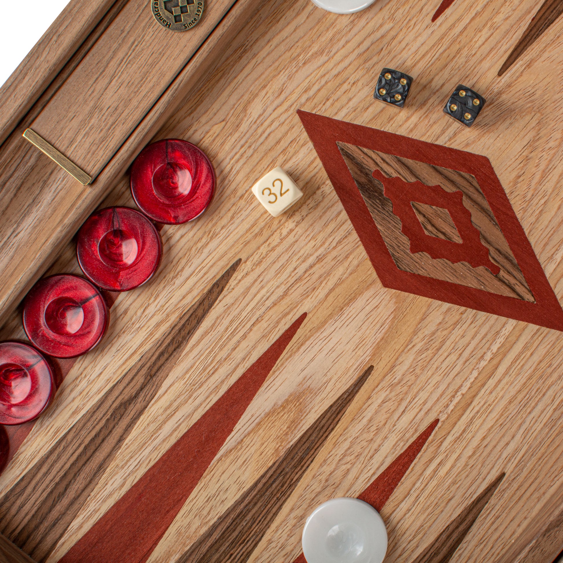 Handcrafted Oak & American Walnut Backgammon Set with Side Racks - Elegant Marquetry Design - Premium Backgammon from MANOPOULOS Chess & Backgammon - Just €190! Shop now at MANOPOULOS Chess & Backgammon