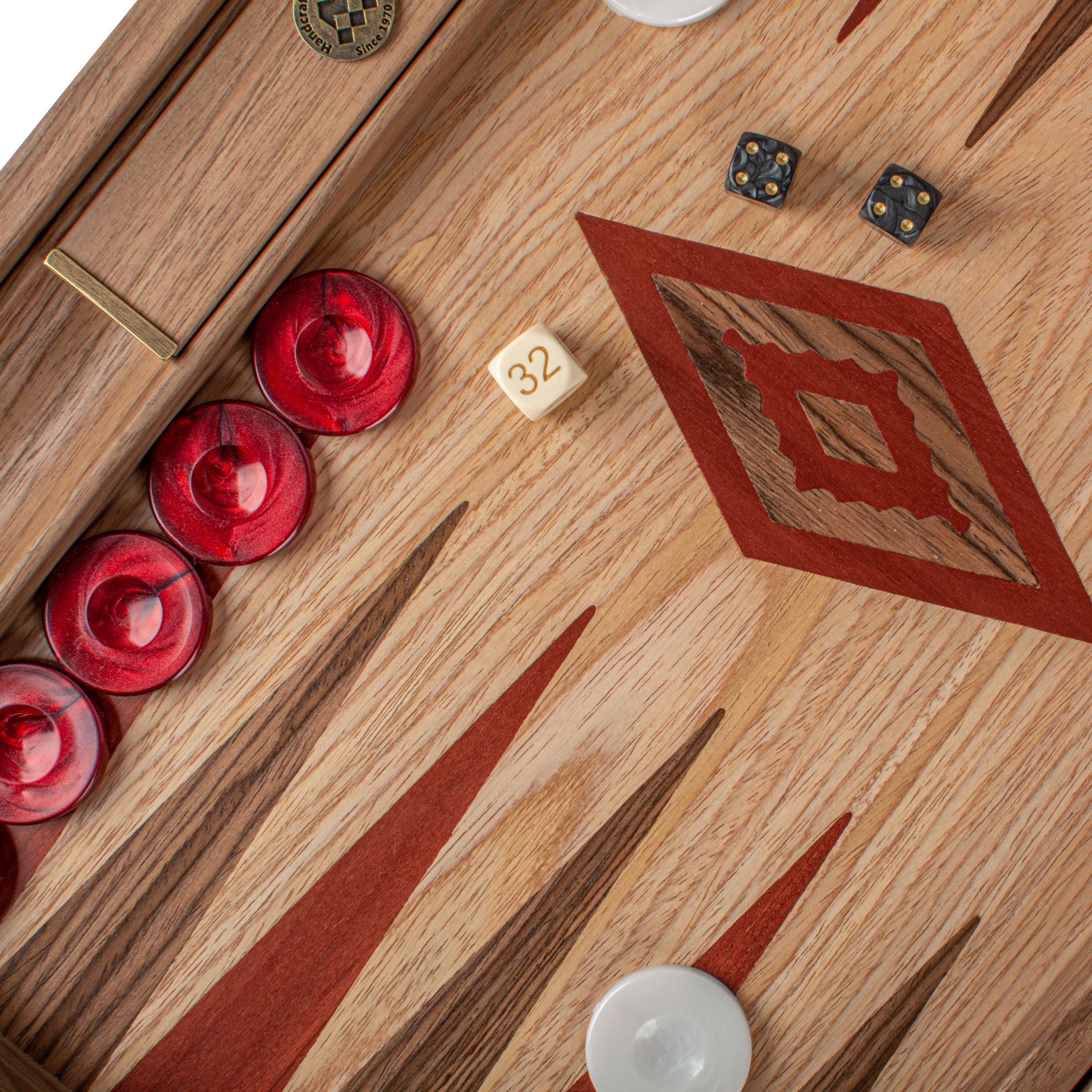 Handcrafted Oak & American Walnut Backgammon Set with Side Racks - Elegant Marquetry Design - Premium Backgammon from MANOPOULOS Chess & Backgammon - Just €190! Shop now at MANOPOULOS Chess & Backgammon