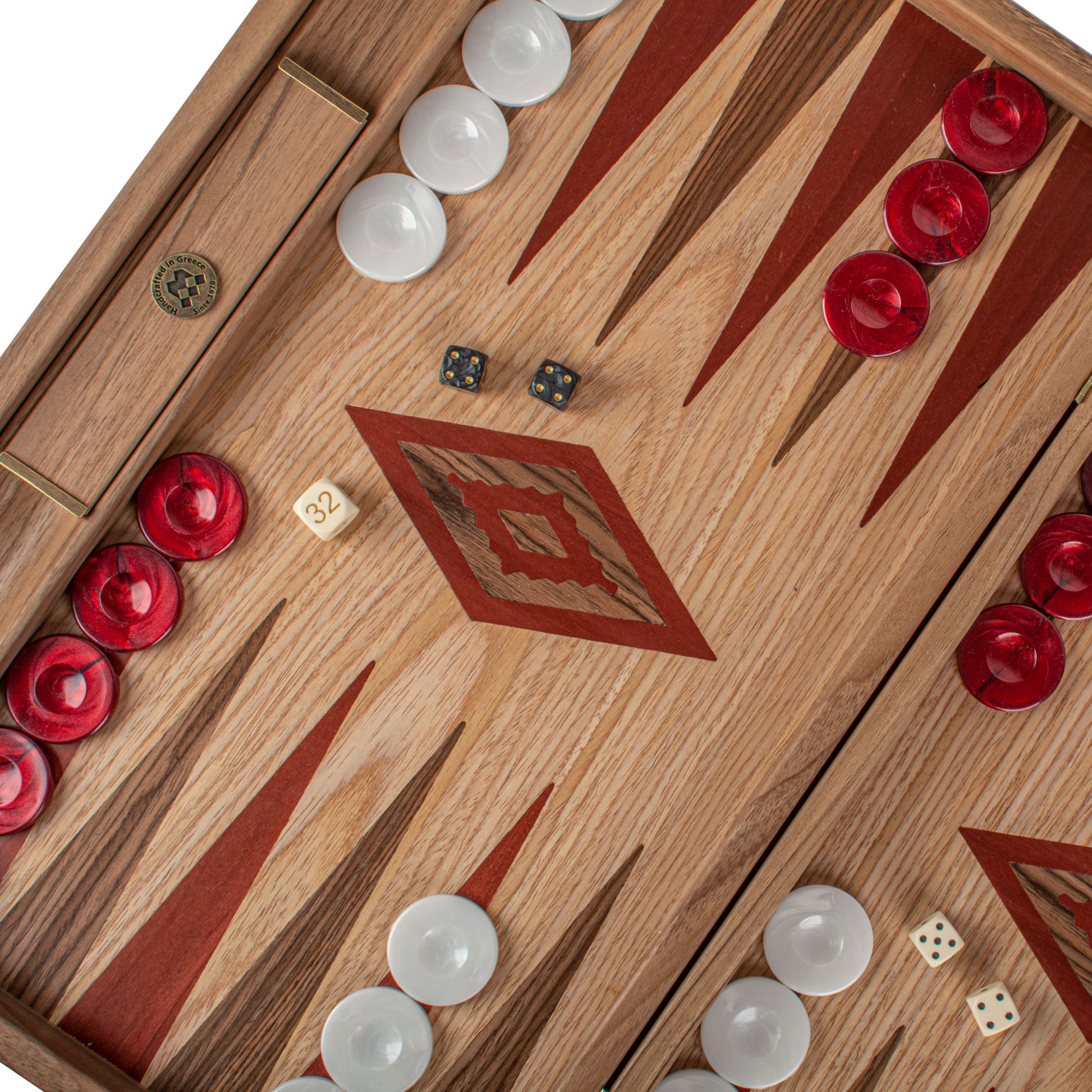 Handcrafted Oak & American Walnut Backgammon Set with Side Racks - Elegant Marquetry Design - Premium Backgammon from MANOPOULOS Chess & Backgammon - Just €190! Shop now at MANOPOULOS Chess & Backgammon