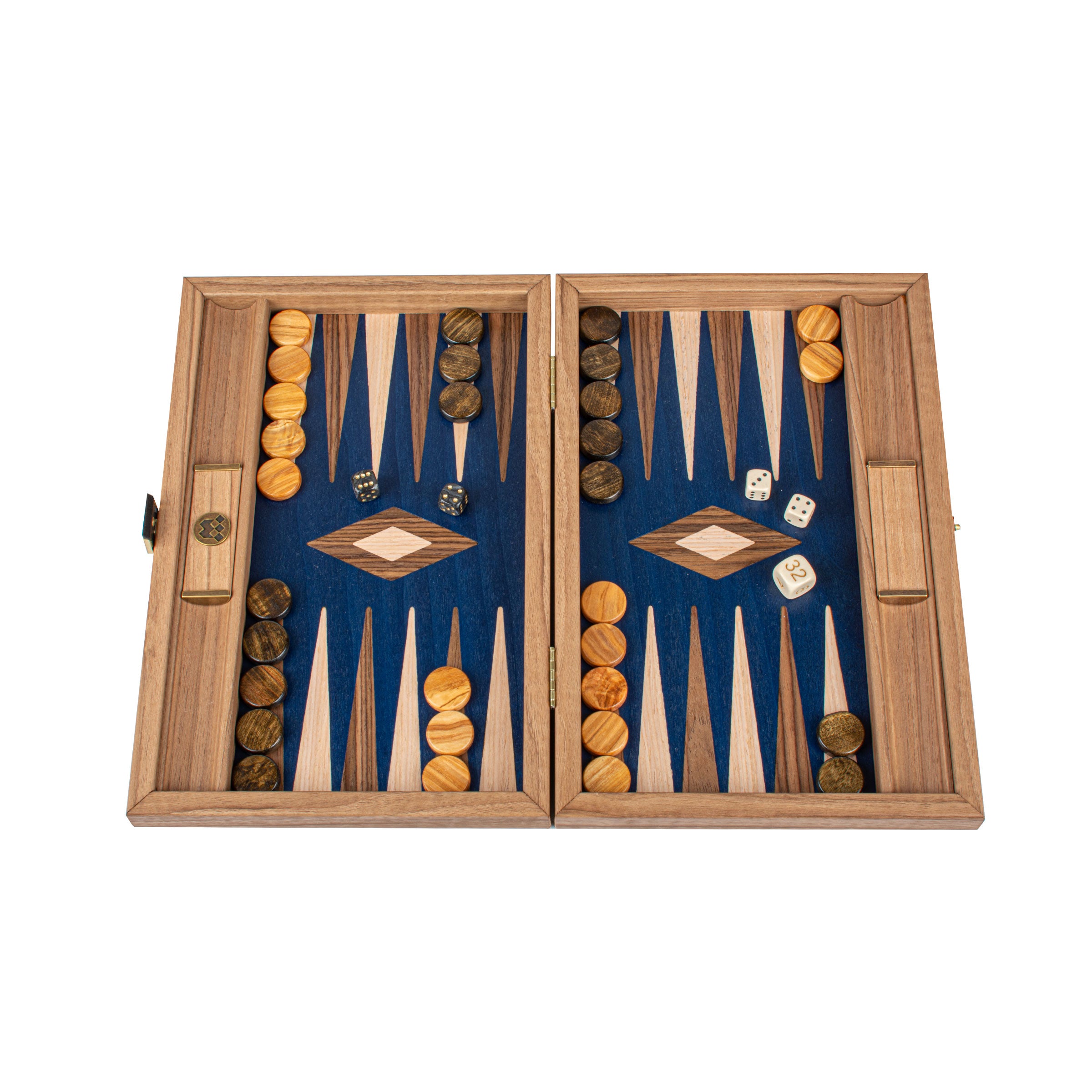 Premium Handcrafted Walnut with Blue Oak Backgammon Set - Premium Backgammon from MANOPOULOS Chess & Backgammon - Just €117! Shop now at MANOPOULOS Chess & Backgammon