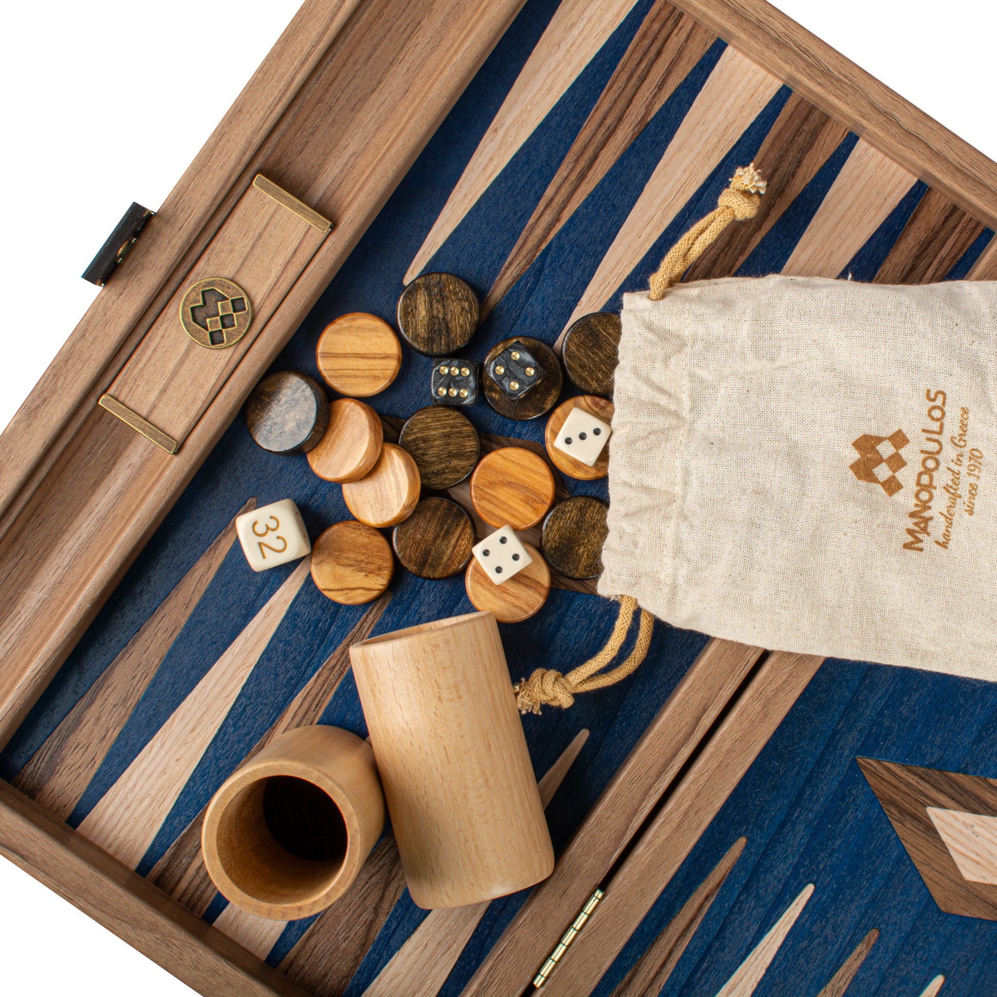 Premium Handcrafted Walnut with Blue Oak Backgammon Set - Premium Backgammon from MANOPOULOS Chess & Backgammon - Just €117! Shop now at MANOPOULOS Chess & Backgammon