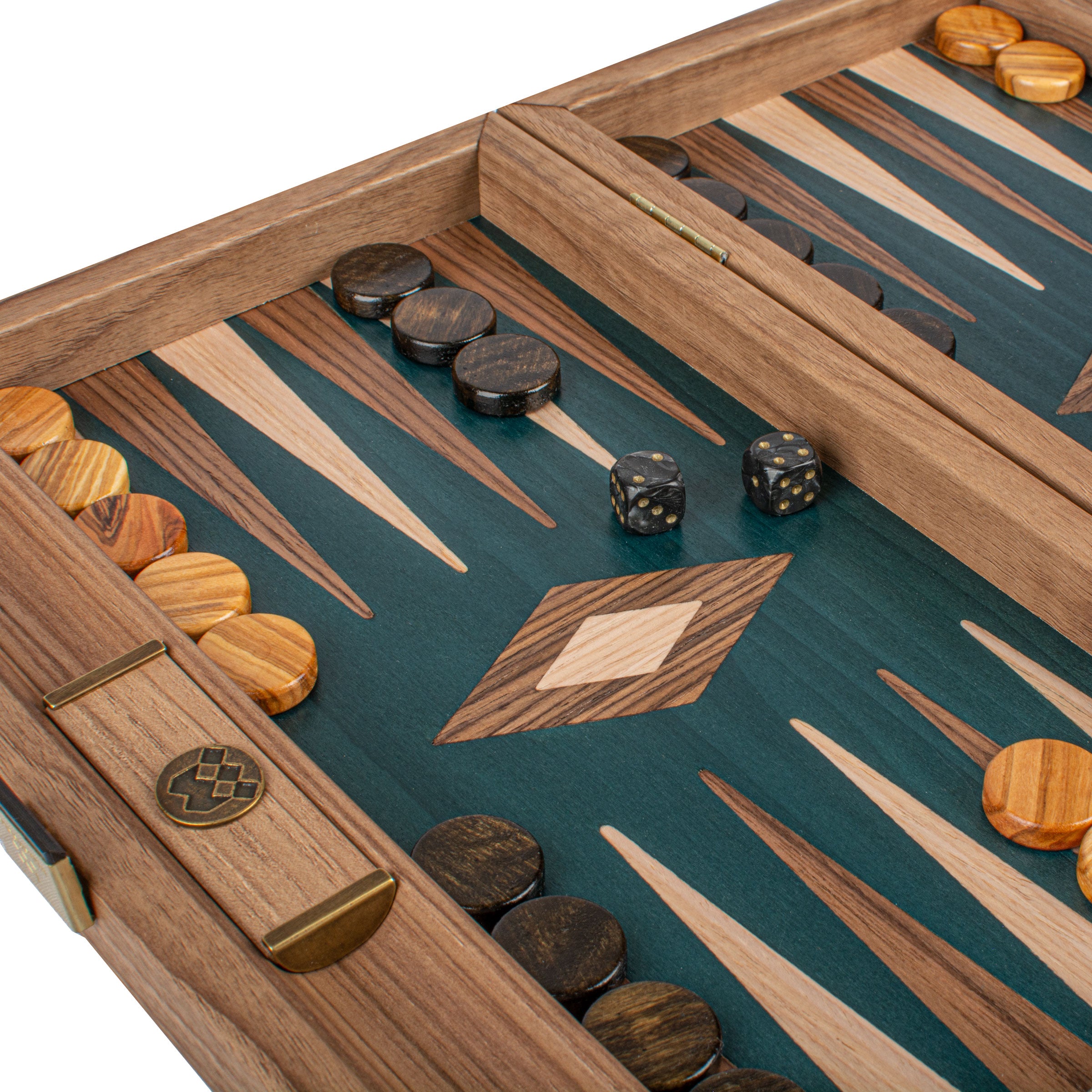 Premium Handcrafted Walnut with Green Oak Backgammon Set - Premium Backgammon from MANOPOULOS Chess & Backgammon - Just €117! Shop now at MANOPOULOS Chess & Backgammon