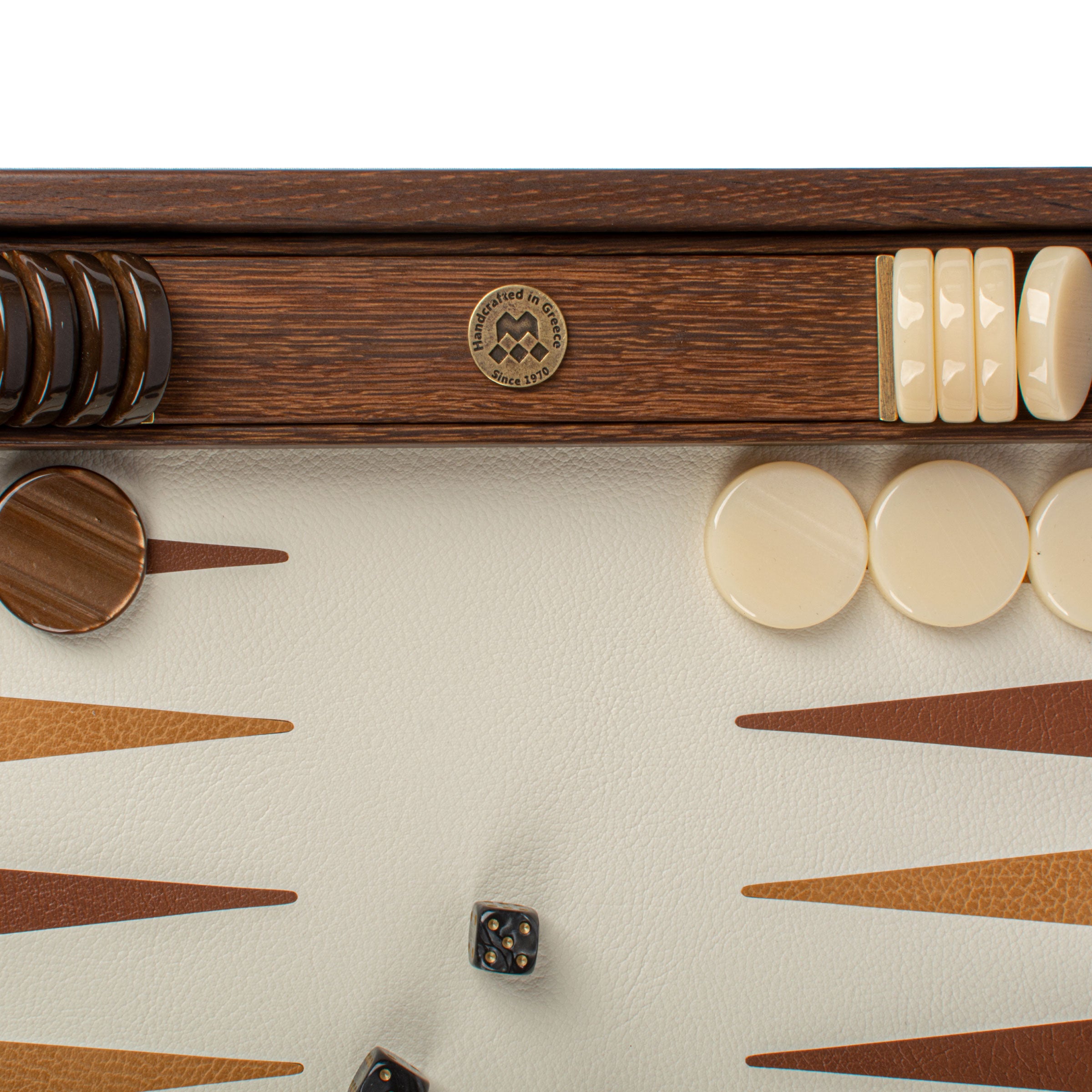 Premium Handcrafted Knitted Leather Backgammon Set in Brown - Premium Backgammon from MANOPOULOS Chess & Backgammon - Just €192! Shop now at MANOPOULOS Chess & Backgammon