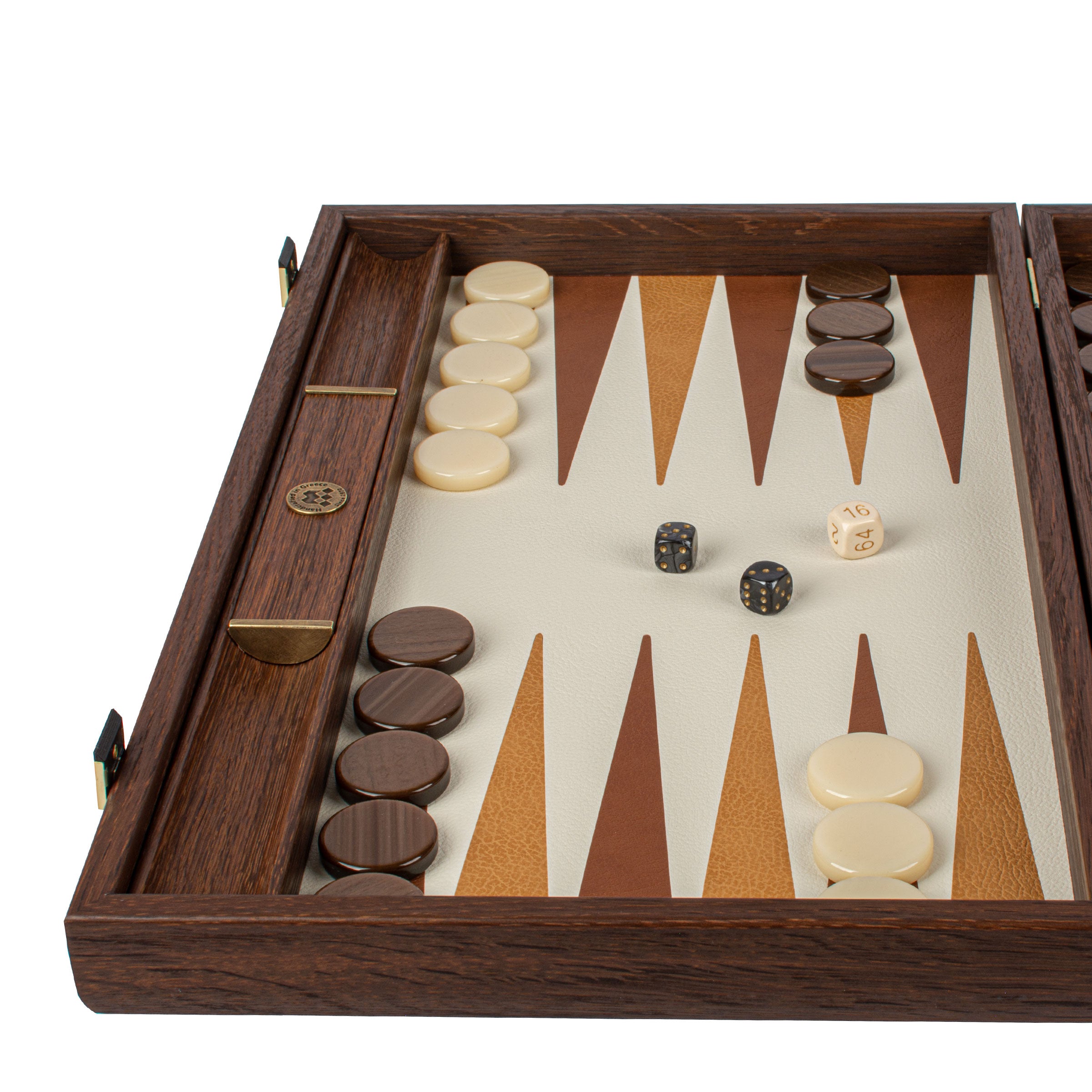 Premium Handcrafted Knitted Leather Backgammon Set in Brown - Premium Backgammon from MANOPOULOS Chess & Backgammon - Just €192! Shop now at MANOPOULOS Chess & Backgammon