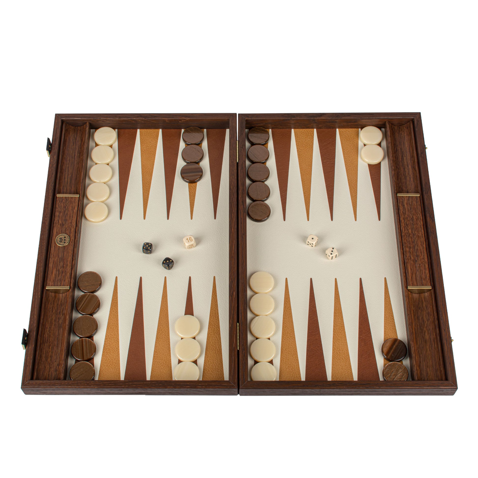 Premium Handcrafted Knitted Leather Backgammon Set in Brown - Premium Backgammon from MANOPOULOS Chess & Backgammon - Just €192! Shop now at MANOPOULOS Chess & Backgammon