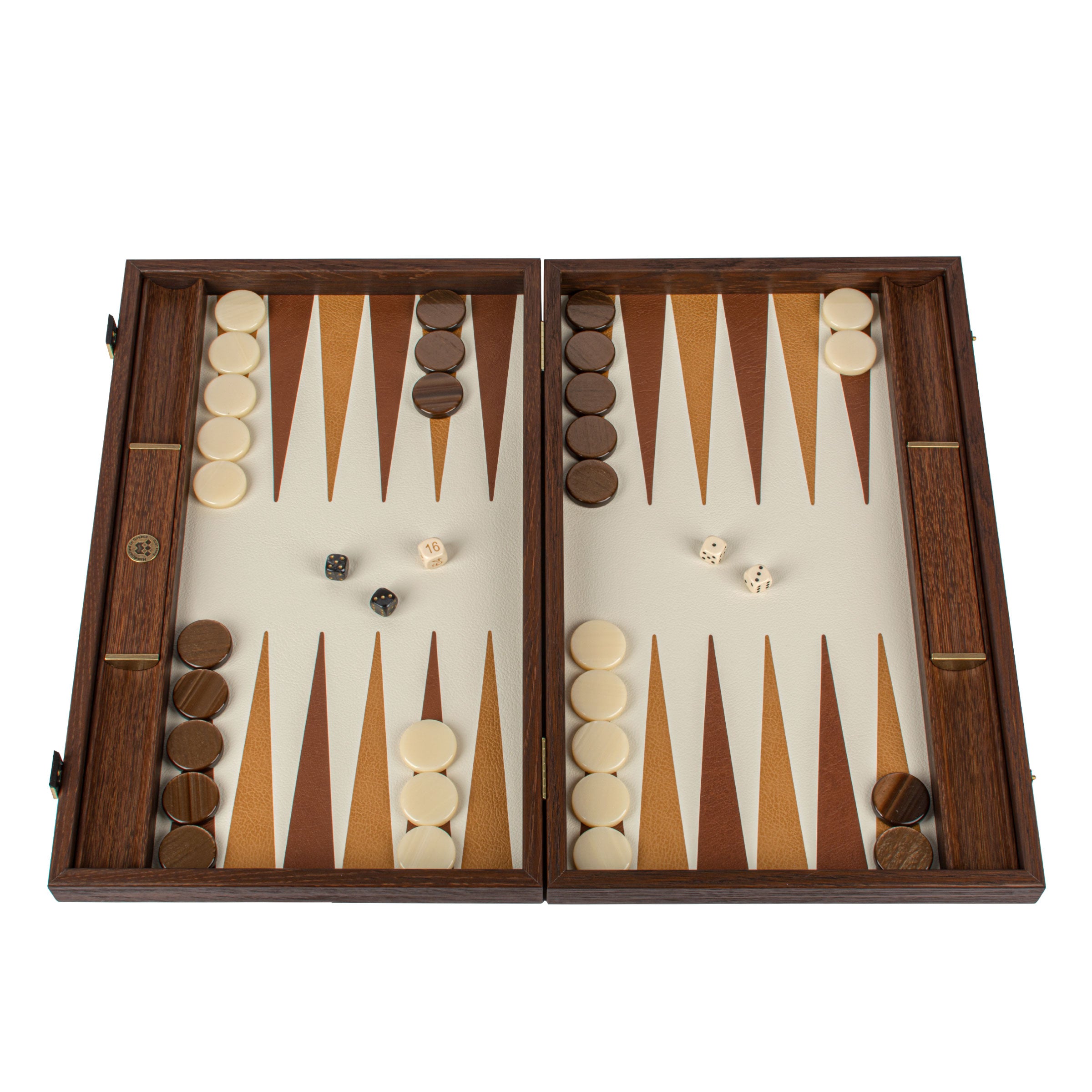 Premium Handcrafted Knitted Leather Backgammon Set in Brown - Premium Backgammon from MANOPOULOS Chess & Backgammon - Just €192! Shop now at MANOPOULOS Chess & Backgammon