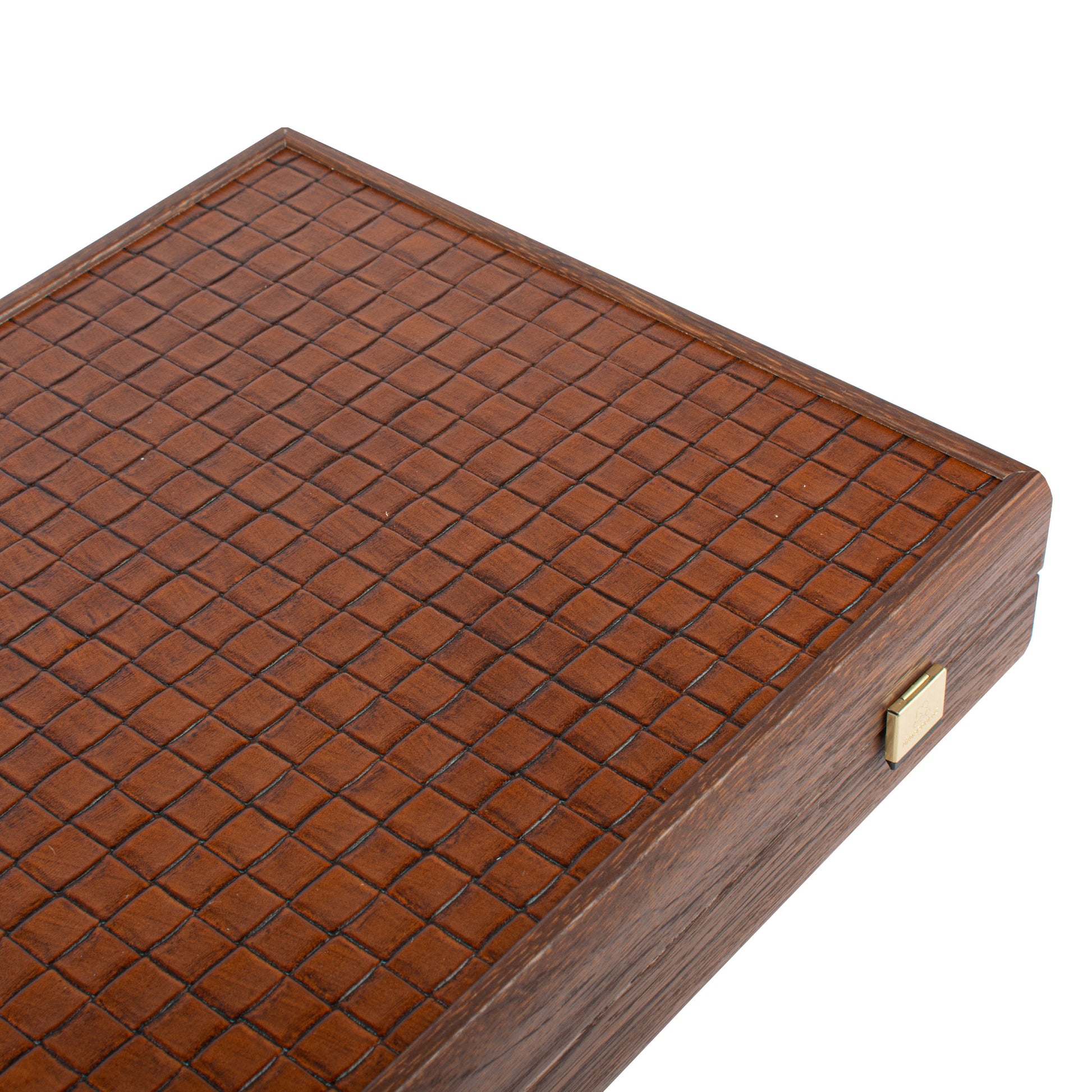 Premium Handcrafted Knitted Leather Backgammon Set in Brown - Premium Backgammon from MANOPOULOS Chess & Backgammon - Just €192! Shop now at MANOPOULOS Chess & Backgammon