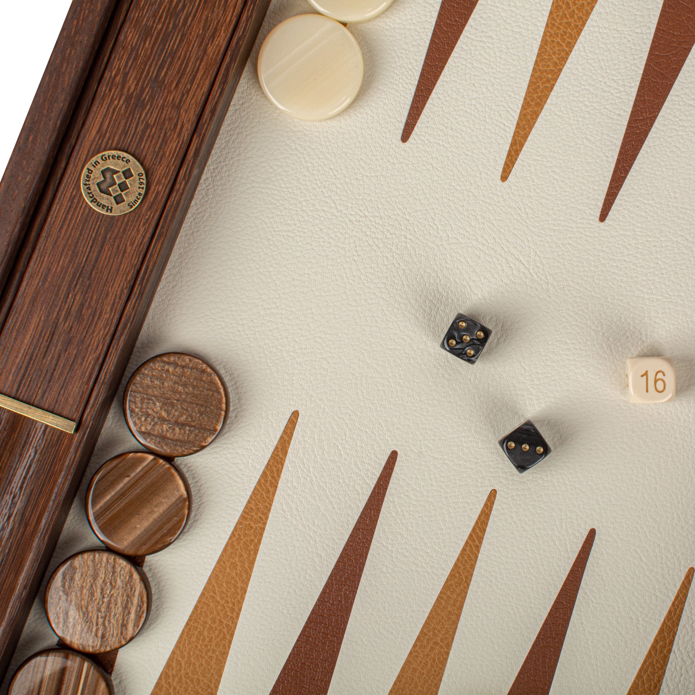 Premium Handcrafted Knitted Leather Backgammon Set in Brown - Premium Backgammon from MANOPOULOS Chess & Backgammon - Just €192! Shop now at MANOPOULOS Chess & Backgammon