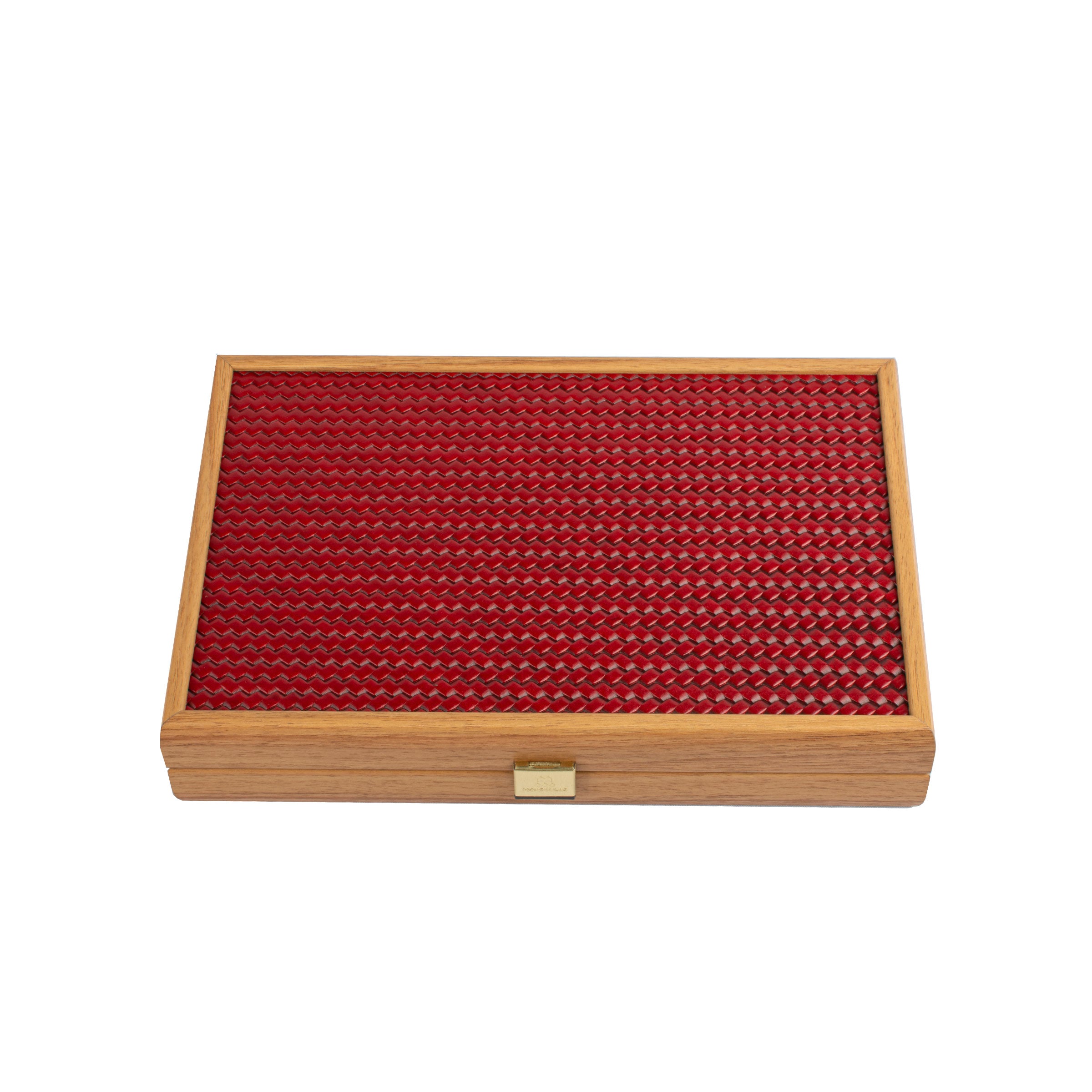 Premium Handcrafted Knitted Leather Backgammon Set in Red colour - Premium Backgammon from MANOPOULOS Chess & Backgammon - Just €192! Shop now at MANOPOULOS Chess & Backgammon