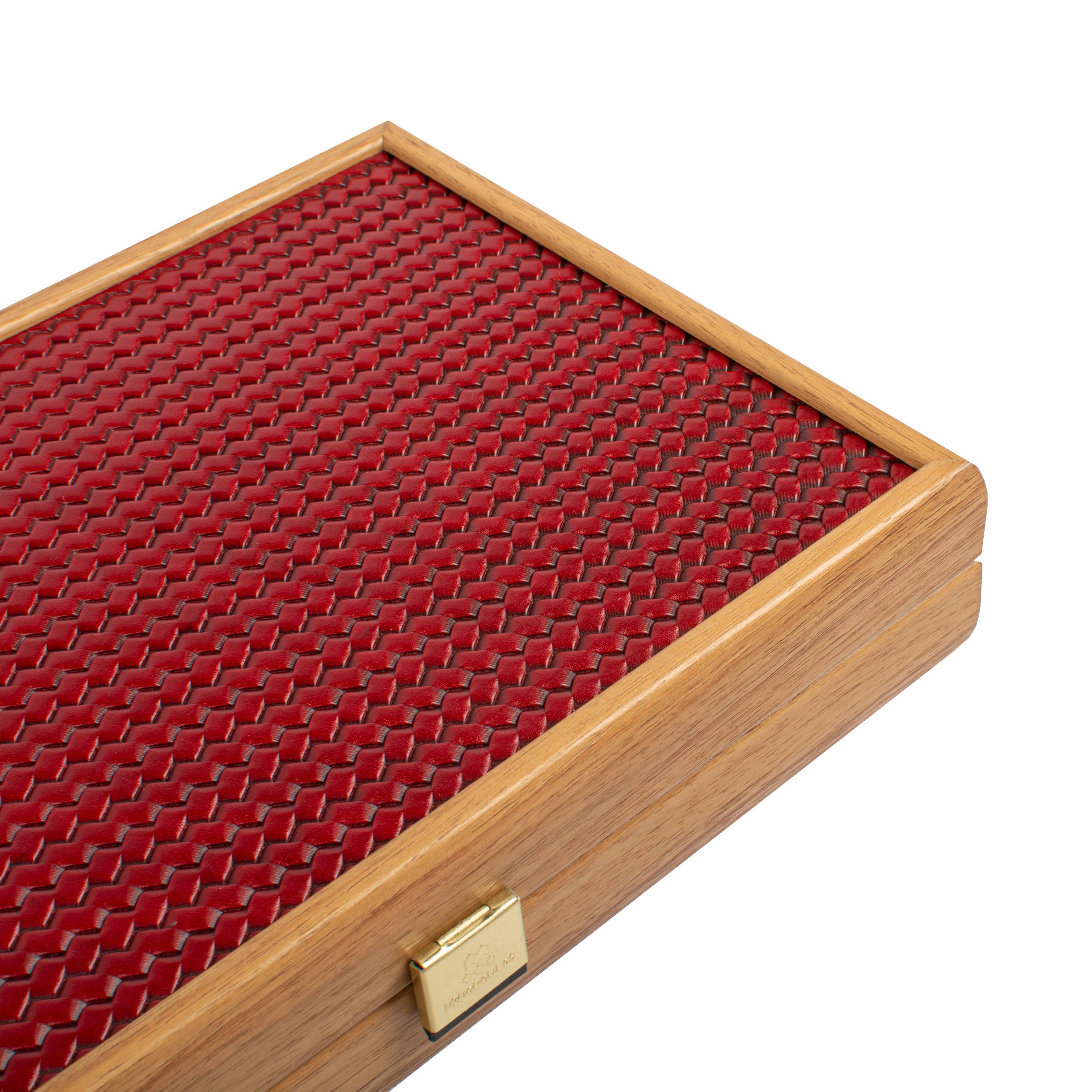 Premium Handcrafted Knitted Leather Backgammon Set in Red colour - Premium Backgammon from MANOPOULOS Chess & Backgammon - Just €192! Shop now at MANOPOULOS Chess & Backgammon