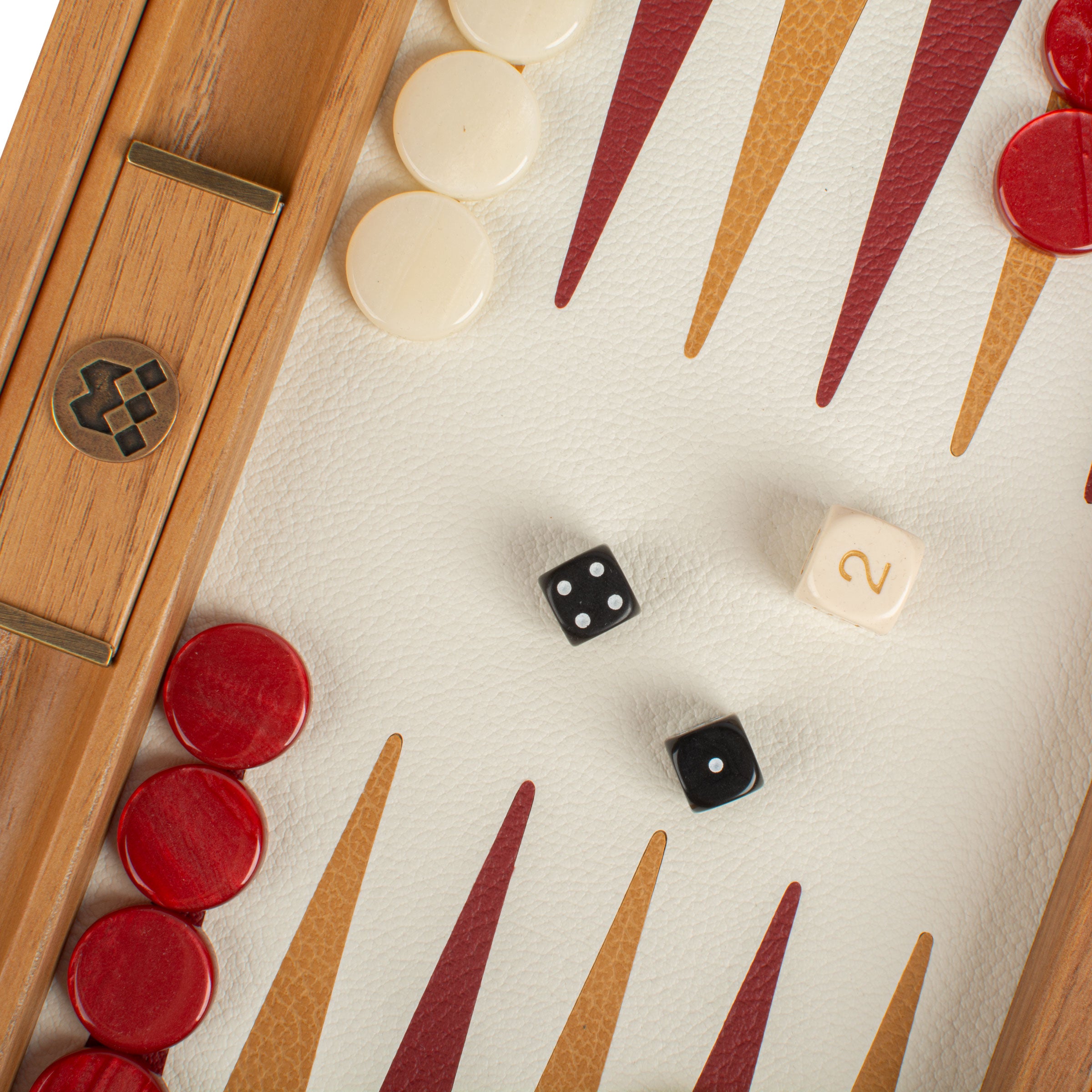 Premium Handcrafted Knitted Leather Backgammon Set in Red colour - Premium Backgammon from MANOPOULOS Chess & Backgammon - Just €192! Shop now at MANOPOULOS Chess & Backgammon