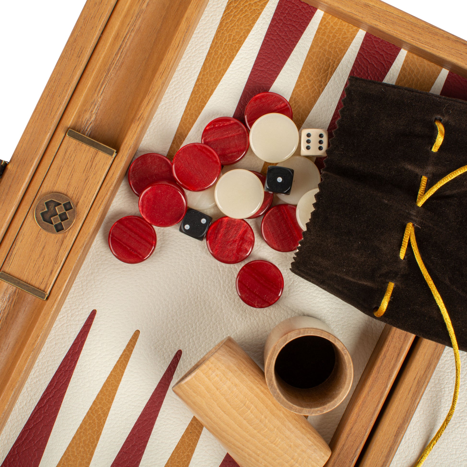 Premium Handcrafted Knitted Leather Backgammon Set in Red colour - Premium Backgammon from MANOPOULOS Chess & Backgammon - Just €192! Shop now at MANOPOULOS Chess & Backgammon