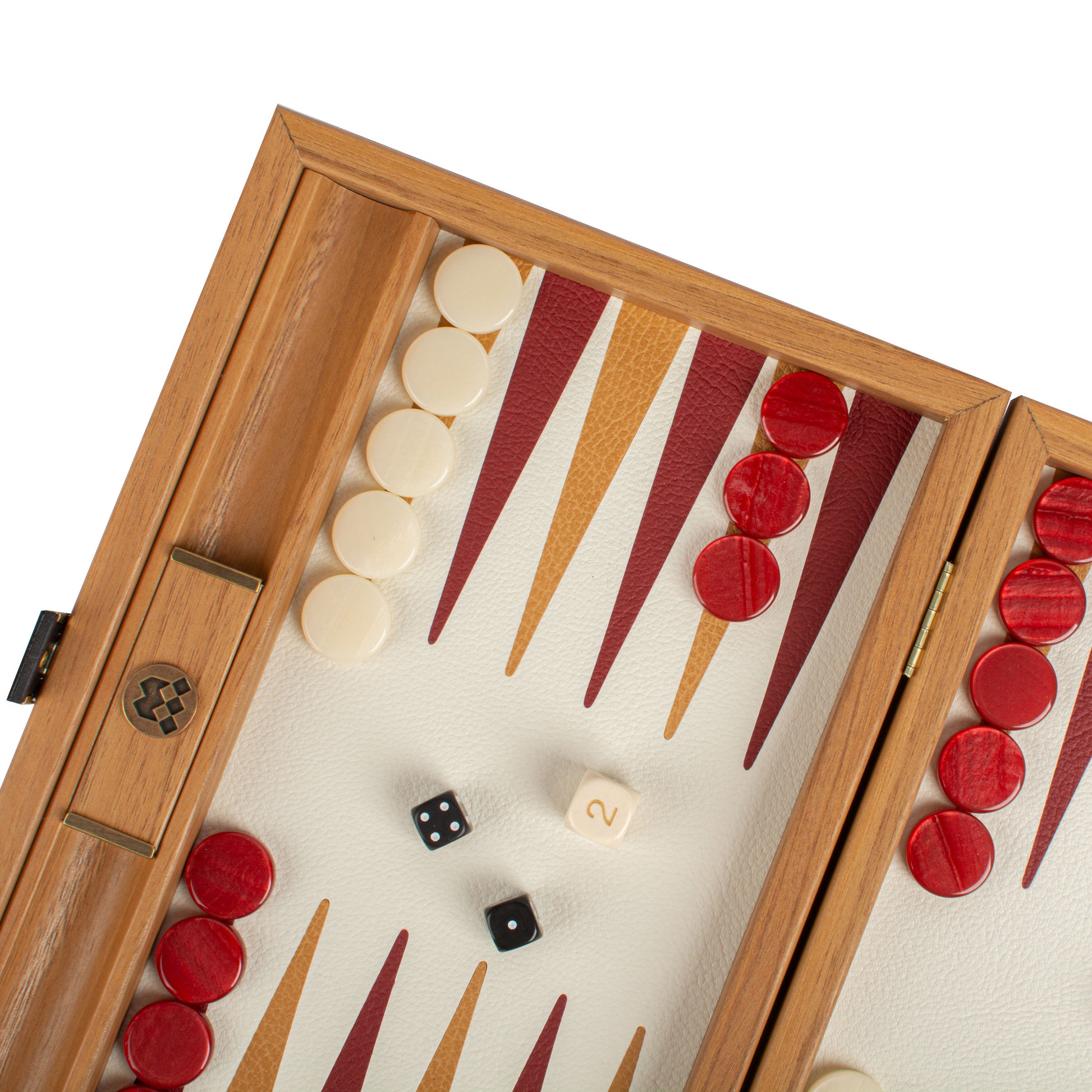 Premium Handcrafted Knitted Leather Backgammon Set in Red colour - Premium Backgammon from MANOPOULOS Chess & Backgammon - Just €192! Shop now at MANOPOULOS Chess & Backgammon