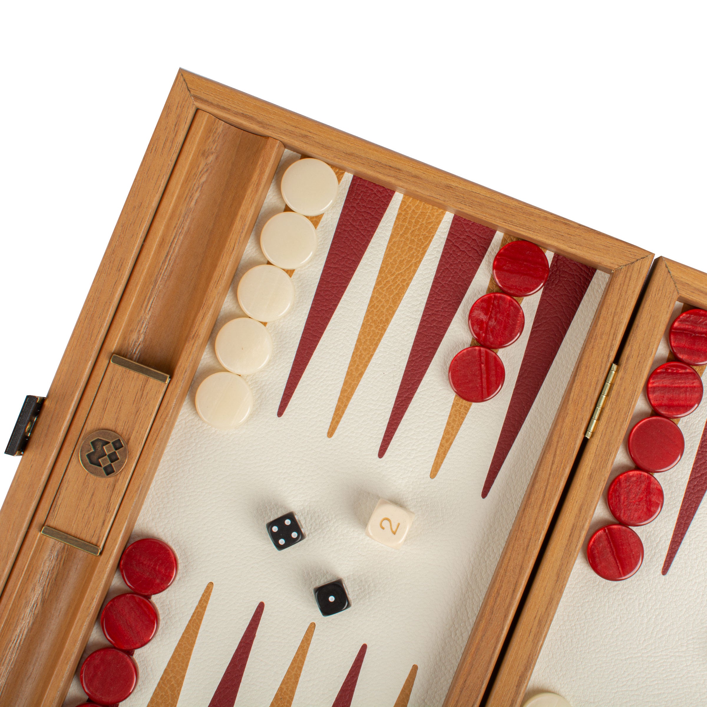 Premium Handcrafted Knitted Leather Backgammon Set in Red colour - Premium Backgammon from MANOPOULOS Chess & Backgammon - Just €192! Shop now at MANOPOULOS Chess & Backgammon
