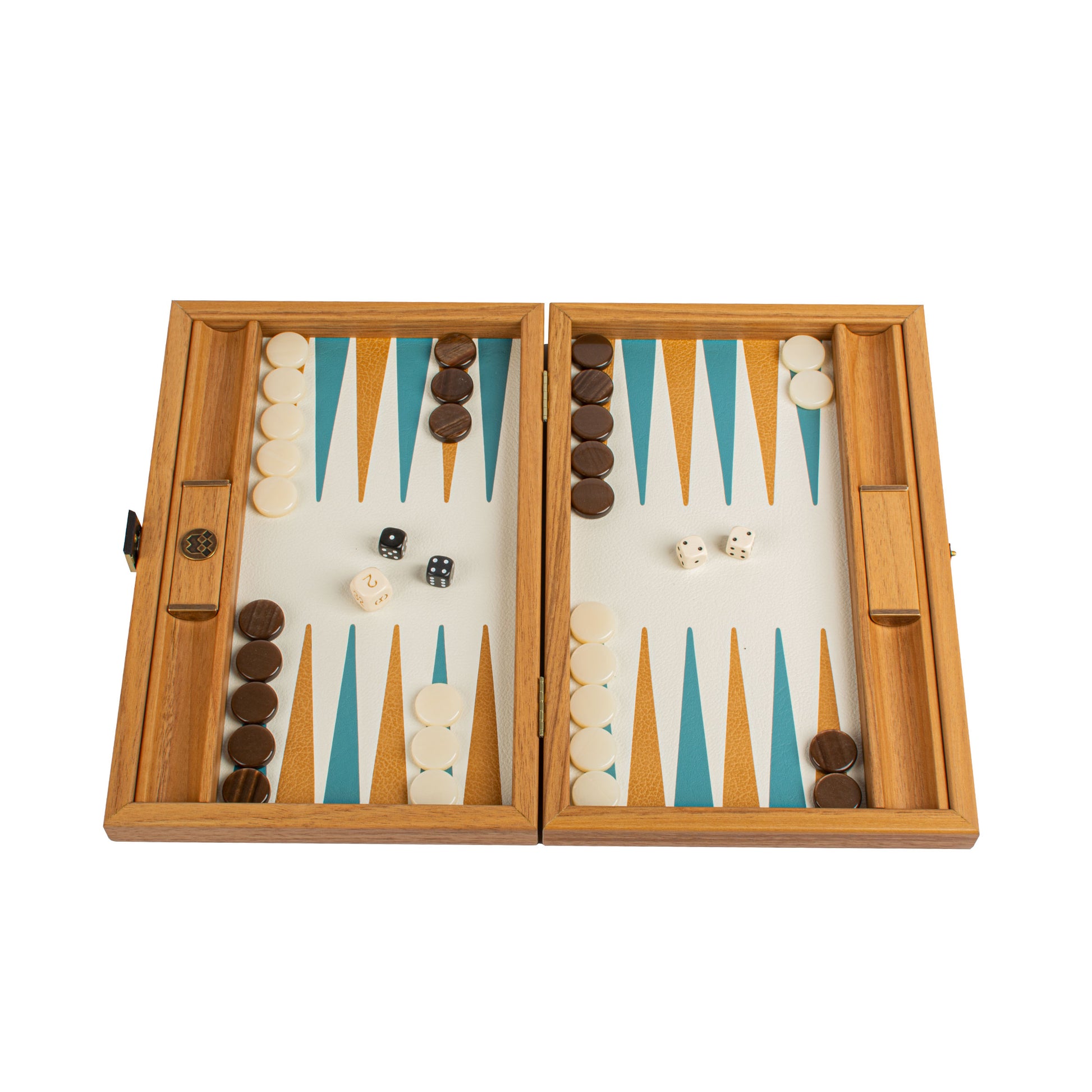 Premium Handcrafted Knitted Leather Backgammon Set in Turquoise colour - Premium Backgammon from MANOPOULOS Chess & Backgammon - Just €192! Shop now at MANOPOULOS Chess & Backgammon