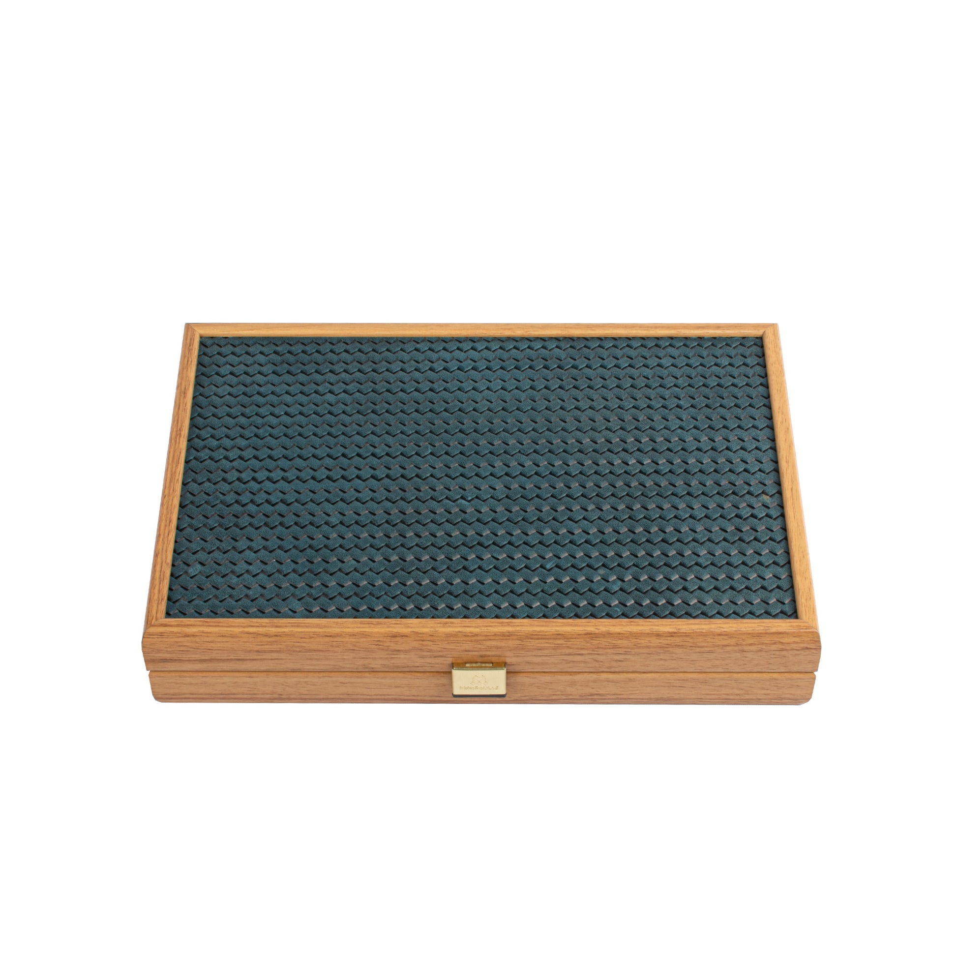 Premium Handcrafted Knitted Leather Backgammon Set in Turquoise colour - Premium Backgammon from MANOPOULOS Chess & Backgammon - Just €192! Shop now at MANOPOULOS Chess & Backgammon